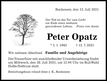 Traueranzeige von Peter Opatz von Hildesheimer Allgemeine Zeitung