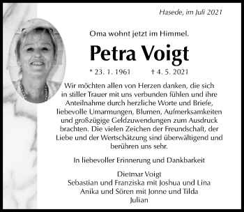 Traueranzeige von Petra Voigt von Hildesheimer Allgemeine Zeitung