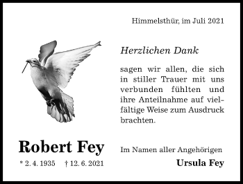 Traueranzeige von Robert Fey von Hildesheimer Allgemeine Zeitung