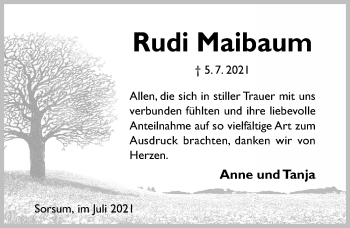 Traueranzeige von Rudi Maibaum von Hildesheimer Allgemeine Zeitung