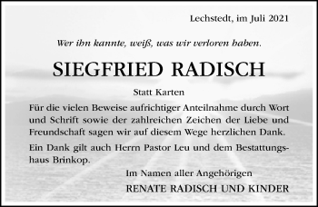 Traueranzeige von Siegfried Radisch von Hildesheimer Allgemeine Zeitung