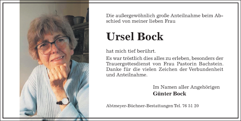  Traueranzeige für Ursel Bock vom 07.07.2021 aus Hildesheimer Allgemeine Zeitung