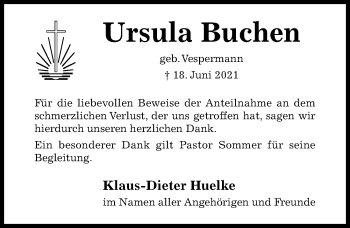 Traueranzeige von Ursula Buchen von Hildesheimer Allgemeine Zeitung