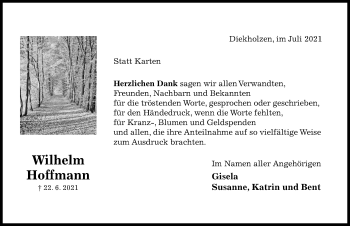 Traueranzeige von Wilhelm Hoffmann von Hildesheimer Allgemeine Zeitung