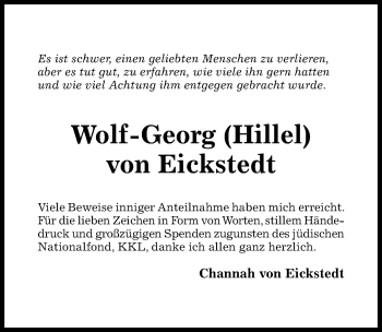 Traueranzeige von Wolf-Georg von Eickstedt von Hildesheimer Allgemeine Zeitung