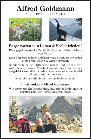 Traueranzeige von Alfred Goldmann von Hildesheimer Allgemeine Zeitung