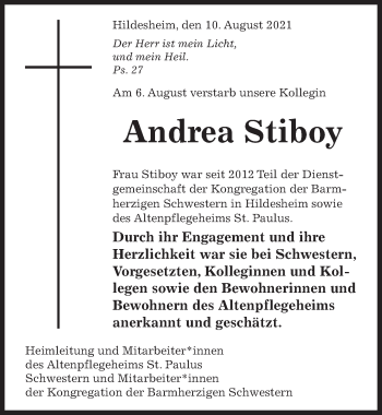 Traueranzeige von Andrea Stiboy von Hildesheimer Allgemeine Zeitung