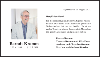 Traueranzeige von Berndt Kramm von Hildesheimer Allgemeine Zeitung