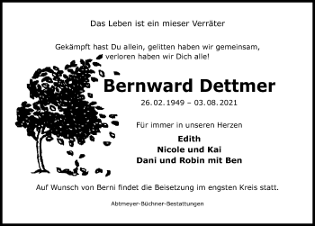 Traueranzeige von Bernward Dettmer von Hildesheimer Allgemeine Zeitung