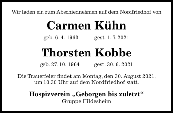 Traueranzeige von Carmen Kühn von Hildesheimer Allgemeine Zeitung