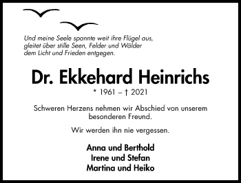 Traueranzeige von Ekkehard Heinrichs von Hildesheimer Allgemeine Zeitung