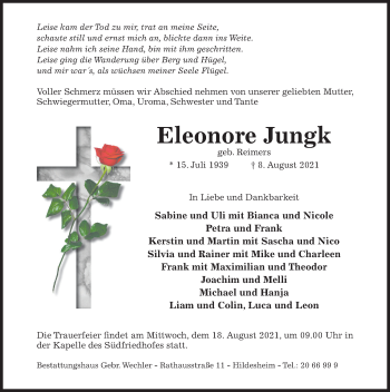 Traueranzeige von Eleonore Jungk von Hildesheimer Allgemeine Zeitung