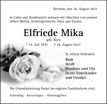 Traueranzeige von Elfriede Mika von Hildesheimer Allgemeine Zeitung
