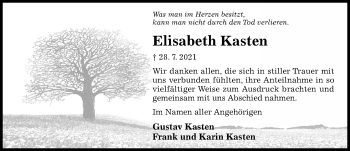 Traueranzeige von Elisabeth Kasten von Hildesheimer Allgemeine Zeitung