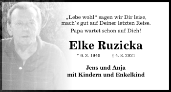 Traueranzeige von Elke Ruzicka von Hildesheimer Allgemeine Zeitung