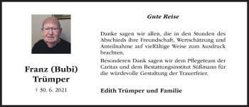 Traueranzeige von Franz Trümper von Hildesheimer Allgemeine Zeitung