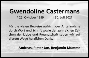 Traueranzeige von Gwendoline Castermans von Hildesheimer Allgemeine Zeitung