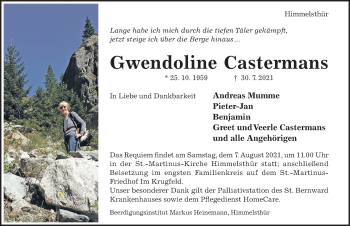 Traueranzeige von Gwendoline Castermans von Hildesheimer Allgemeine Zeitung