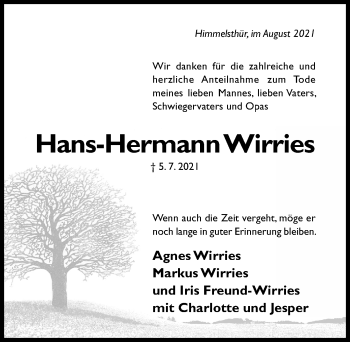 Traueranzeige von Hans-Hermann Wirries von Hildesheimer Allgemeine Zeitung