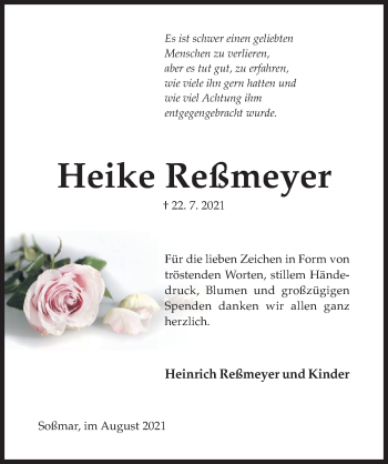 Traueranzeige von Heike Reßmeyer von Hildesheimer Allgemeine Zeitung