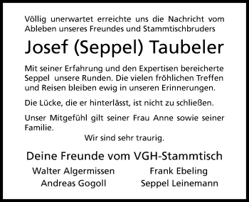 Traueranzeige von Josef  Taubeler von Hildesheimer Allgemeine Zeitung