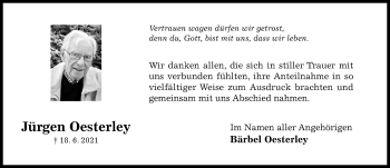 Traueranzeige von Jürgen Oesterley von Hildesheimer Allgemeine Zeitung