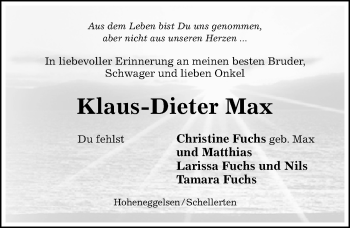 Traueranzeige von Klaus-Dieter Max von Hildesheimer Allgemeine Zeitung