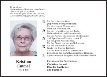 Traueranzeige von Kristina Emmel von Hildesheimer Allgemeine Zeitung