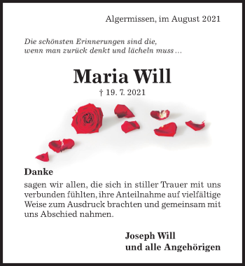 Traueranzeige von Maria Will von Hildesheimer Allgemeine Zeitung