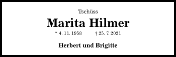 Traueranzeige von Marita Hilmer von Hildesheimer Allgemeine Zeitung