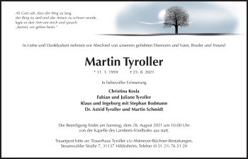 Traueranzeige von Martin Tyroller von Hildesheimer Allgemeine Zeitung