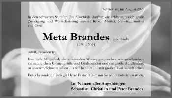 Traueranzeige von Meta Brandes von Hildesheimer Allgemeine Zeitung