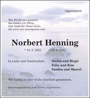 Traueranzeige von Norbert Henning von Hildesheimer Allgemeine Zeitung