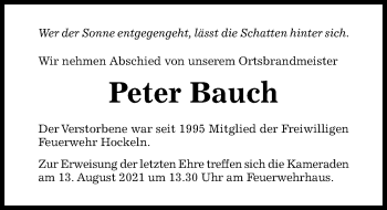 Traueranzeige von Peter Bauch von Hildesheimer Allgemeine Zeitung