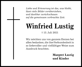 Traueranzeige von Winfried Lustig von Hildesheimer Allgemeine Zeitung