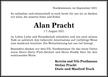 Traueranzeige von Alan Pracht von Hildesheimer Allgemeine Zeitung
