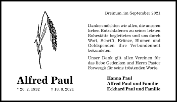 Traueranzeige von Alfred Paul von Hildesheimer Allgemeine Zeitung