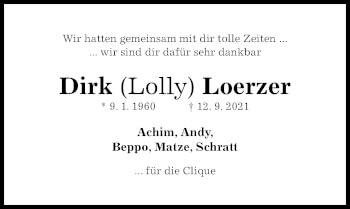 Traueranzeige von Dirk Loerzer von Hildesheimer Allgemeine Zeitung