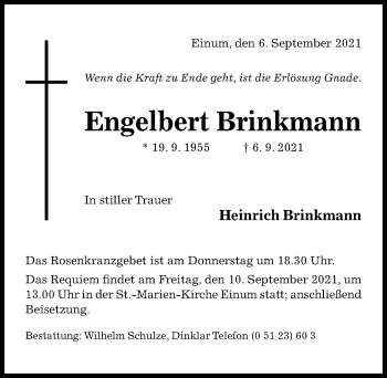 Traueranzeige von Engelbert Brinkmann von Hildesheimer Allgemeine Zeitung