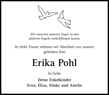 Traueranzeige von Erika Pohl von Hildesheimer Allgemeine Zeitung