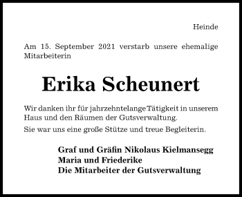 Traueranzeige von Erika Scheunert von Hildesheimer Allgemeine Zeitung