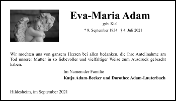 Traueranzeige von Eva-Maria Adam von Hildesheimer Allgemeine Zeitung