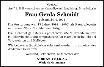 Traueranzeige von Gerda Schmidt von Hildesheimer Allgemeine Zeitung