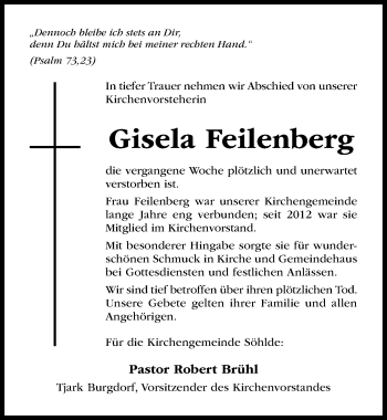 Traueranzeige von Gisela Feilenberg von Hildesheimer Allgemeine Zeitung