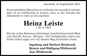 Traueranzeige von Heinz Leiste von Hildesheimer Allgemeine Zeitung