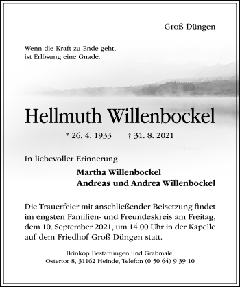 Traueranzeige von Hellmuth Willenbockel von Hildesheimer Allgemeine Zeitung