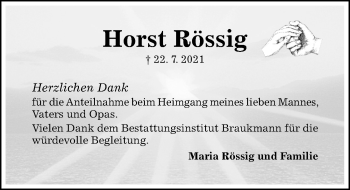 Traueranzeige von Horst Rössig von Hildesheimer Allgemeine Zeitung
