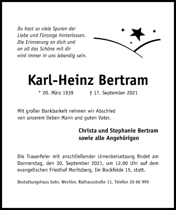 Traueranzeige von Karl-Heinz Bertram von Hildesheimer Allgemeine Zeitung