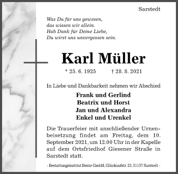 Traueranzeige von Karl Müller von Hildesheimer Allgemeine Zeitung