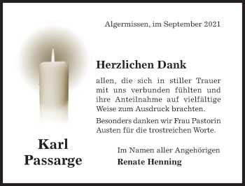Traueranzeige von Karl Passarge von Hildesheimer Allgemeine Zeitung